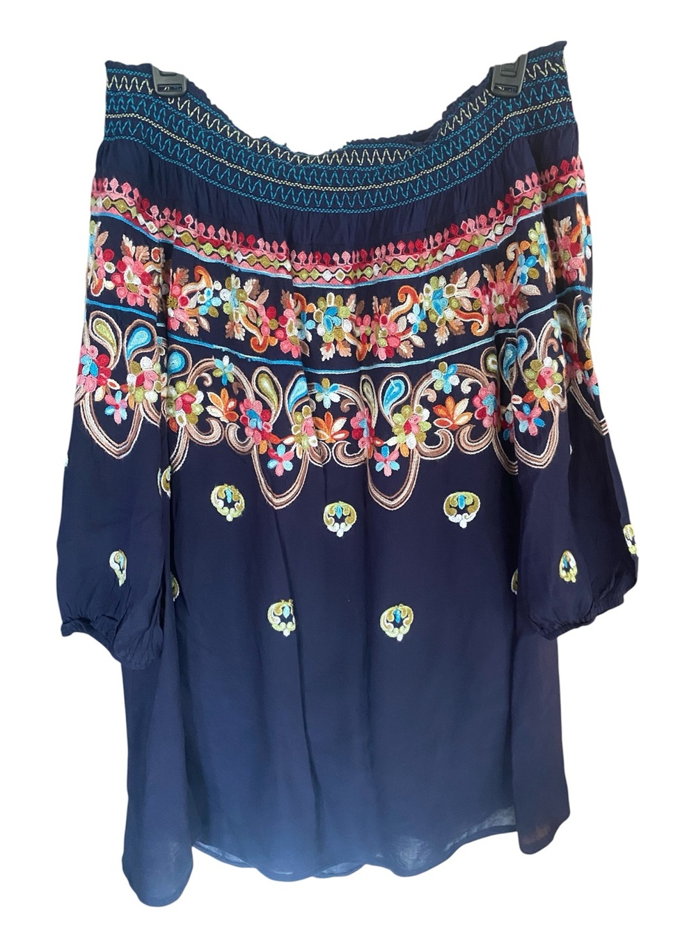 Mirror Image Floral Embroidered Navy Off-Shoulder Lined Top Size XL